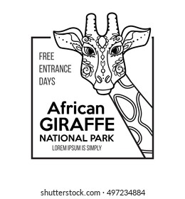 Giraffe head card. Print for clothes, cards, picture banner for websites. Ethnic Indian ornaments. Vector illustration