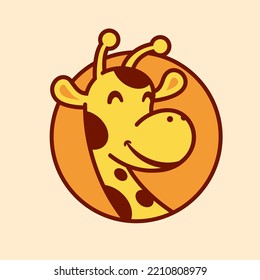 Giraffe head cartoon mascot character, flat design style