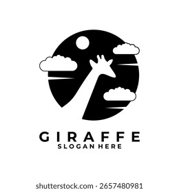 Cabeza de jirafa con icono de diseño de logotipo de luna circular. Plantilla de Vector de diseño de logotipo animal