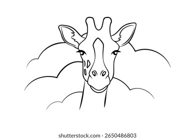Giraffe head with cloud-like shapes on portrait animal wildlife