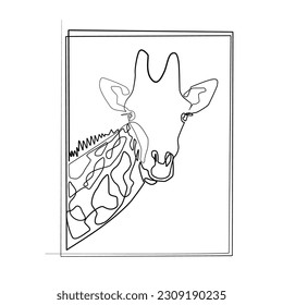 giraffe head continuous line.giraffe head line art.giraffe head in box seamless line art.suitable for wall decoration,art gallery,zoo icon