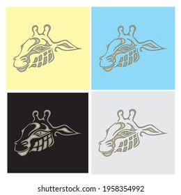 Giraffe Head Contour With Plastic Effect Vector Illustration. Giraffe Face Vector Outline Illustration
