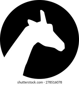 Giraffe head in front of moon