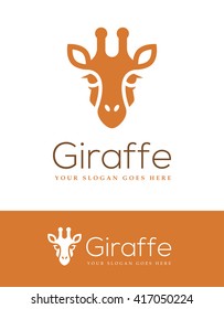 Giraffe head icon isolated on white and orange backgrounds. Can be used for your logo design template