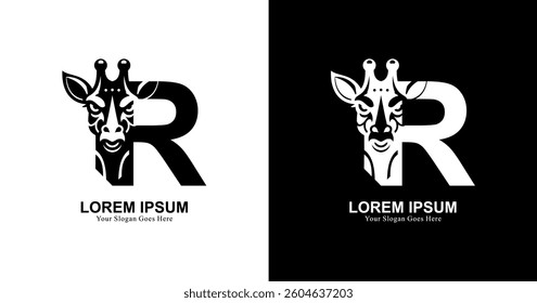 giraffe head logo design combined with the letter R