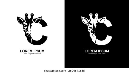 giraffe head logo design combined with the letter C