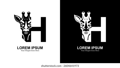 giraffe head logo design combined with the letter H