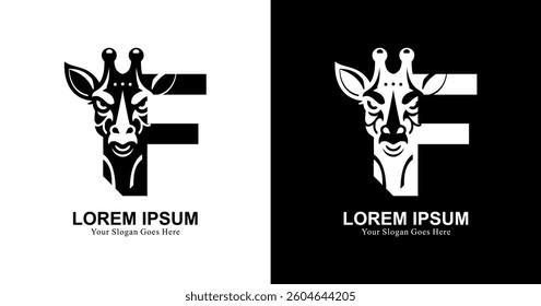 giraffe head logo design combined with the letter F