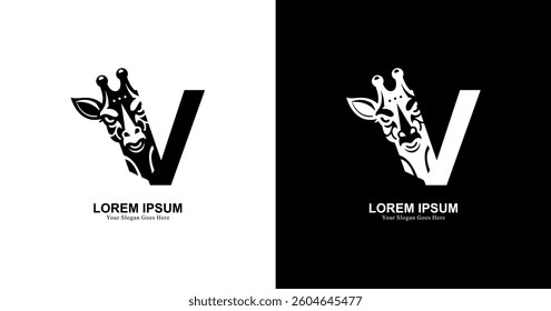 giraffe head logo design combined with the letter V
