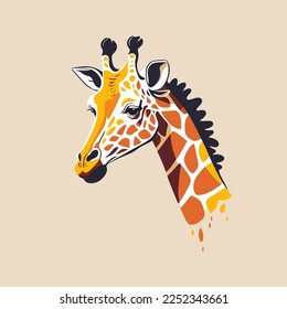 Plantilla de diseño de mascota con logotipo de cabeza de jirafa. ilustración de dibujos animados de tipo vector de color plano animal