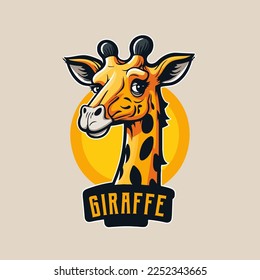 Giraffe head logo mascot design template. animal flat color vector cartoon illustration