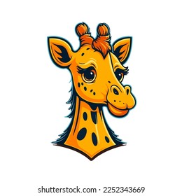 Giraffe head logo mascot design template. animal flat color vector cartoon illustration