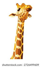 Cabeça de girafa, pescoço longo, formas geométricas, cores quentes, safári ilustração animal.