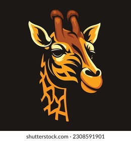 giraffe head mascot logo.  flat color