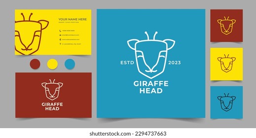 cabeza de jirafa monolina logotipo animal y plantilla de tarjeta de visita