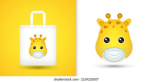 Giraffe head on white tote bag