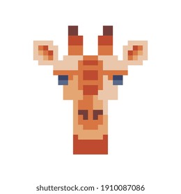 Giraffe head pixel art icon. Isolated vector illustration. 8-bit sprite. Design stickers, logo, mobile app.