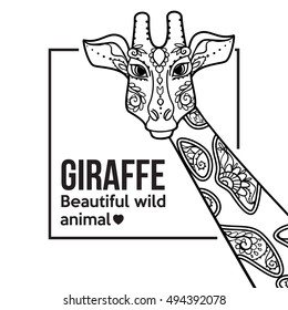 Giraffe head. Print for clothes, cards, picture banner for websites. Ethnic Indian ornaments. Vector illustration