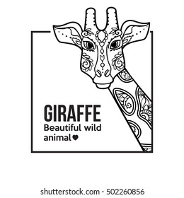 Giraffe head. Print for clothes, cards, picture banner for websites. Ethnic Indian ornaments. Vector illustration