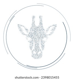 The giraffe head symbol filled with dark blue dots. Pointillism style. Vector illustration on white background