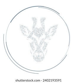 The giraffe head symbol filled with dark blue dots. Pointillism style. Vector illustration on white background