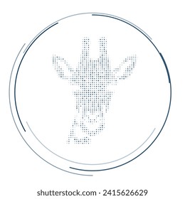 The giraffe head symbol filled with dark blue dots. Pointillism style. Vector illustration on white background
