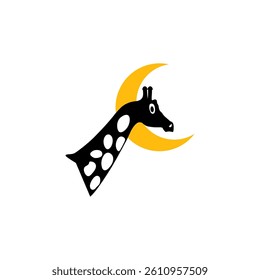 giraffe head vector with black color and yellow crescent moon