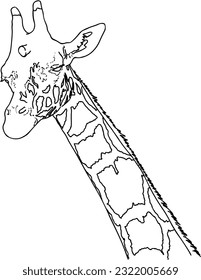 Giraffe head wild animal with spots exotic doodle linear cartoon coloring book