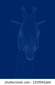 Giraffe head. wireframe of the polygonal head of a giraffe on a dark background. 3D. Vector illustration.