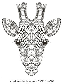 Giraffe head zentangle stylized, vector illustration, freehand pencil, hand drawn, pattern. Zen art. Ornate. 