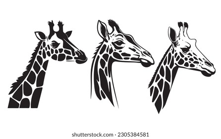 Giraffe heads vector silhouette illustration
