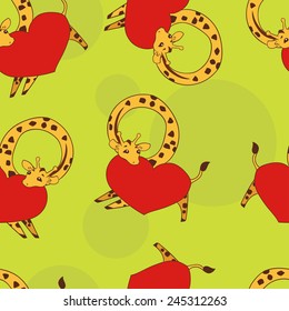Giraffe with heart seamless pattern