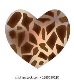 Giraffe heart vector illustration isolated on white background. Wild Animal pattern symbol. Place for text. Love Africa fauna nature. Print for clothes. Stickers in nature style. Camelopard.