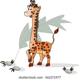 Giraffe in the hearts for Valentine`s Day. Vector decorative texture. Vector illustration on white background.
