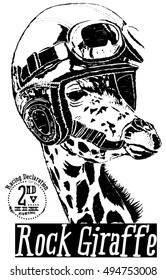 giraffe and helmet and motorcycle graphic for t shirt and tee print