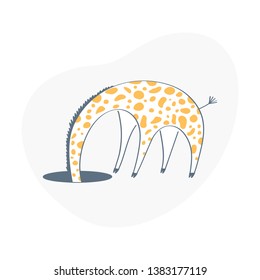 Giraffe escondió su cabeza en el agujero. Signo 404. Página o archivo no encontrado, error de conexión. Vector de contorno plano sobre fondo blanco.