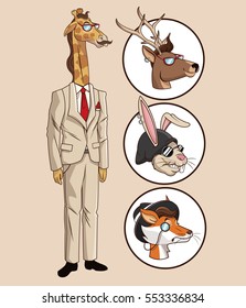giraffe hipster style elegant dressed with icons animals