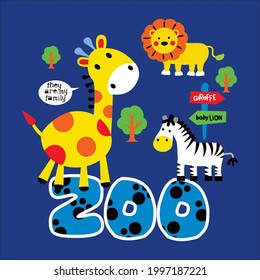 the giraffe and his friend are playing in the park,vector cartoon illustration