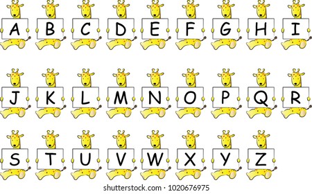 giraffe holding a card about ABC
