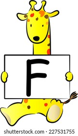 Giraffe holding the letters of the alphabet cards