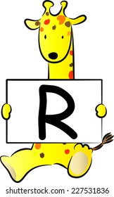 Giraffe holding the letters of the alphabet cards