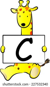 Giraffe holding the letters of the alphabet cards