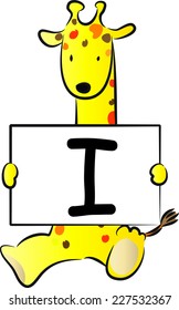 Giraffe holding the letters of the alphabet cards