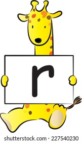 Giraffe holding the letters of the alphabet cards