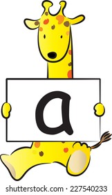 Giraffe holding the letters of the alphabet cards