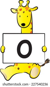 Giraffe holding the letters of the alphabet cards