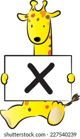 Giraffe holding the letters of the alphabet cards