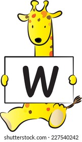 Giraffe holding the letters of the alphabet cards