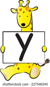 Giraffe holding the letters of the alphabet cards