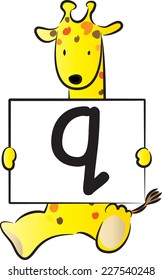 Giraffe holding the letters of the alphabet cards